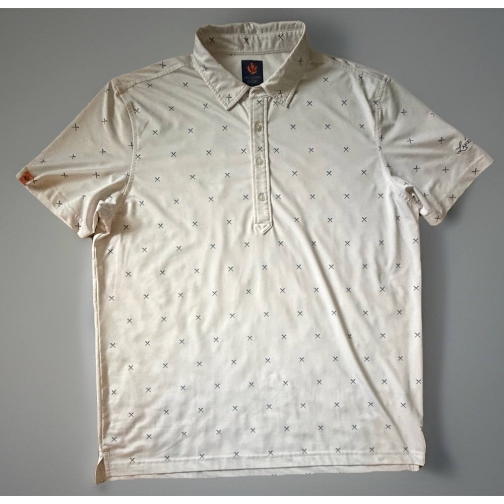 Donald Ross Golf Short Sleeve Polo Shirt White Boat Oar Pattern Logo Large JBHS